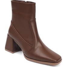 Capone Outfitters Küt Burunlu Kadın Bot Suni Deri Dış Materyal Kalın Topuklu Model