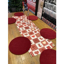 Tuğçe Demir Home Design Yılbaşı Ekose Kalp Desen Runner Supla Set