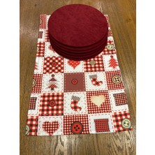 Tuğçe Demir Home Design Yılbaşı Ekose Kalp Desen Runner Supla Set
