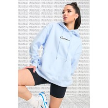 Nike Swoosh Phoenix Loose Fit Hoodie Bol Kalıp Şardonlu Kapüşonlu Unisex Sweatshirt Mavi