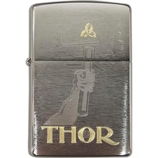Zippo Brush Finish Chrome Mythological Thors Hammer Mjonlir Design Çakmak