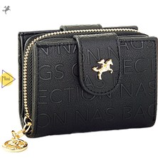 Nas Bag Nas Bak Yeni Sezon Kadın Cüzdan Siyah Yazılı Mini
