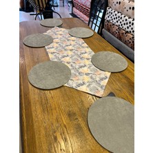 Tuğçe Demir Home Design Gri Yaprak Desen Runner Supla Set
