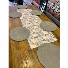 Tuğçe Demir Home Design Gri Yaprak Desen Runner Supla Set