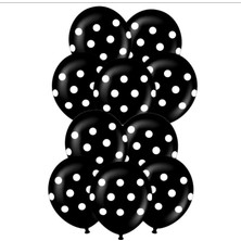 Parti Furyası Siyah Üzeri Beyaz Puanlı Lateks Balon 100 Adet