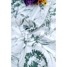 Emtory Home Yeşil Çiçekli 160X220CM Pamuk Keten Masa Örtüsü
