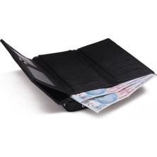 Bukili Bags Siyah Renk Cüzdan Büyük Boy Geniş Çok Bölmeli Özel Kumaş Kadın Cüzdanı