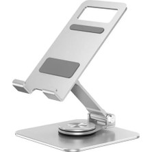 Asfal Katlanabilir Yükseklik Ayarlı Metal Masaüstü 360° Dönen Telefon ve Tablet Standı, Tablet Tutucu Telefon Tutucu Ipad Standı