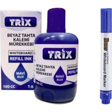 Brons Doldurulabilir Beyaz Yazı Tahtası Kalemi ve Trix 100 cc Mavi Mürekkep Seti