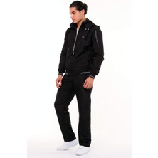 Enrico Ferry Siyah Erkek Yarım Balıkçı Yaka Tak Çıkar Kapüşonlu Micropoly Eşofman Takımı EDY2593S