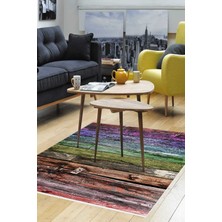 Dekoreko Dijital Salon Halısı Yıldız Deri Kaymaz Taban Modern Alannah Renkli