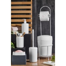 Orsa Home Beyaz 6 Parça Banyo Seti Metal Stantlı Çöp Kovalı Wc Kağıtlık ve Tuvalet Fırçası Katı - Sıvı Sabunluk Diş Fırçalık