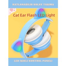 Gevrek Techs Bluetooth Kedi Kulaklık Katlanabilir Sd Kart Girişli Mikrofonlu Kablosuz LED Işıklı Kulaklık P47M
