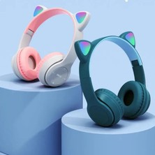 Gevrek Techs Bluetooth Kedi Kulaklık Katlanabilir Sd Kart Girişli Mikrofonlu Kablosuz LED Işıklı Kulaklık P47M