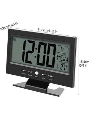 Jingyikeji Elektrikli Çalar Saat, LCD Ekran Dijital Akıllı Gece Lambası Ses Sensörü Masa Masası Çalar Saat, Takvim ve Sıcaklık Zaman Tarih Göstergesi (Siyah) (Yurt Dışından)