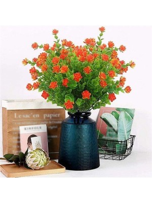 Fesleğen Çiçek Yapay Çiçek Kırmızı Mineli Şimşir Dekoratif Yapay Bitki