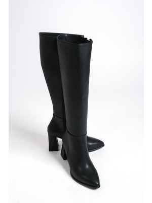 Modabuymus Kalibri Siyah Mat Kalın Topuklu Klasik Çizme