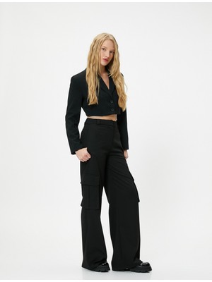Koton Crop Ceket Ters Kruvaze Yaka Düğme Kapamalı Slim Fit Zincir Detaylı