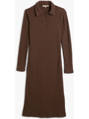 Koton Polo Yaka Elbise Midi Düğmeli Fitilli