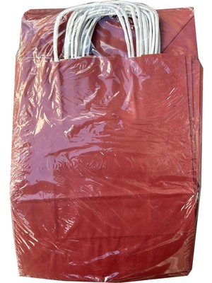 Omeyva Büküm Saplı Kraft Kağıt Karton Hediyelik Çanta Poşet Torba - Bordo - 25X31 Cm. - 25 Adetlik 4 Paket