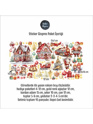 Sticker Ekspres Kırmızı Gold Yılbaşı Yeni Yıl Cam Kapı Duvar Sticker Seti