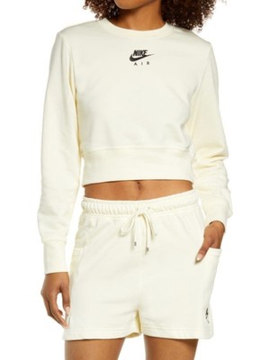 Nike Air Kadın Crew Düz Desenli Sarı Sweatshirt L Beden Sezonluk Rahat Kesim