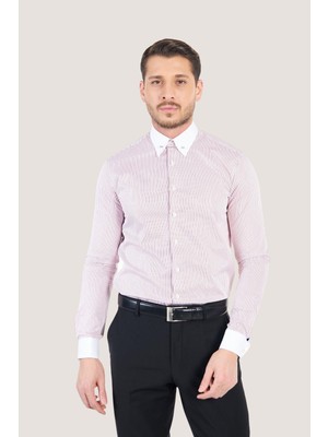 Paşahan Erkek Çizgili Yaka İğneli Slim Fit Gömlek