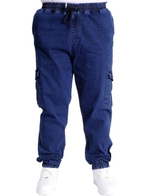 ModeXL Battal Beden Erkek Lastikli Kot Pantolon Chıef Blue 23919 Lacivert Yumuşak Kumaş Özelliği