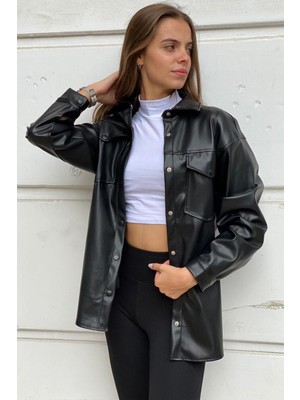 Zf Butik Siyah Deri Gömlek