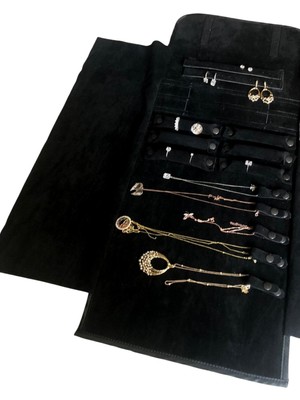 Özer Kutu Takı,seyahat ve Mücevher Rulosu& Düzenleyicisi ve Çantası /siyah Deri Içi Süet