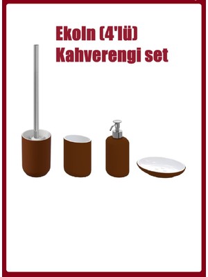 IKEA 4 Lü Banyo Seti Kahverengi Ekoln Banyo Seti, Sıvı Sabunluk, Diş Fırçalık, Katı Sabunluk, Tuvalet Fırçası Stoneware