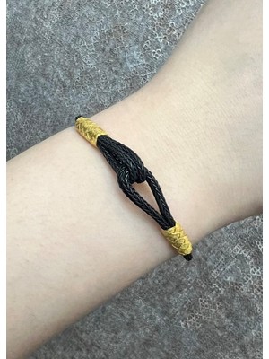 Kazzaze Siyah ve Altın Rengi Detaylı Gümüş Kazaziye Bileklik BIL087