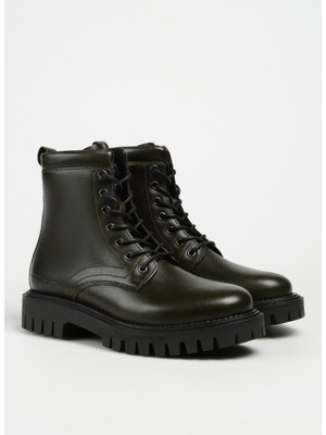 Tommy Hilfiger Deri Haki Erkek Bot Premıum Casual Chunky Lth Boot