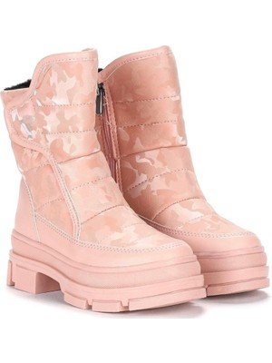 Twingo 820 Kız Çocuk Kar Botu Açık Somon Renk Kamuflaj Detaylı Kısa Topuklu Rahat Taban