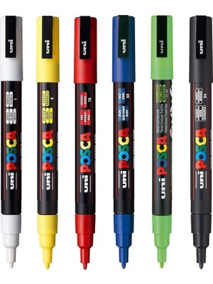 Uni Posca PC-3M 6'lı Set Ana Renkler Boyama Markörü Karışık Renkler Uç Kalınlığı 0.9-1.3 mm
