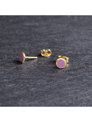 goldkupe 14 Ayar Mor Yuvarlak Altın Küpe