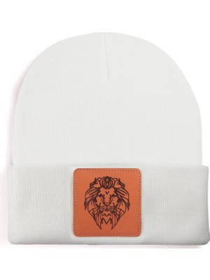 BlackBörk V1 Akrilik Aslan - 13 Kod Logolu Unisex Beyaz Bere (Beanie)