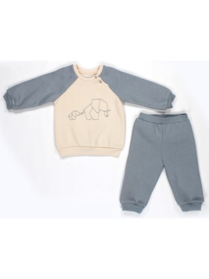 Kidaxi Nakış Fil Detaylı 3 Iplik Ikili Bebe Takımı