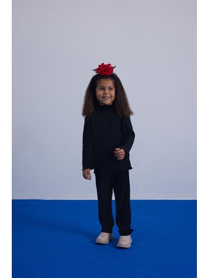 Luess Kız Çocuk Yumuşak Dokulu Balıkçı Yaka Bluz Tayt Takım