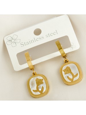 Stainless Steel Gül Sedef Lüks Çelik Küpe