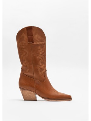 Elle Taba Deri Kadın Western Çizme