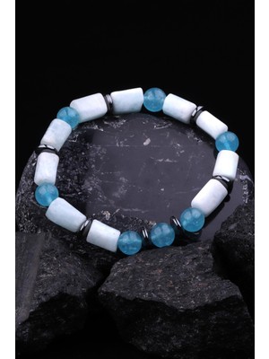 Alibaba Doğaltaş Larimar - Mavi Kuvars - Hematit Doğal Taş Tasarım Bileklik