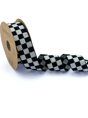 Fantastic Dama Desen/ekose Gri Simli Kurdele (3cm Genişlik - 10MT Uzunluk)