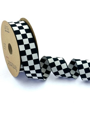 Fantastic Dama Desen/ekose Siyah Beyaz Kurdele (3cm Genişlik - 10MT Uzunluk)