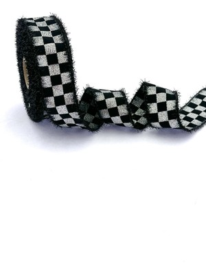 Fantastic Dama Desen/ekose Siyah Gri Sim Saçaklı Kurdele (3cm Genişlik - 10MT Uzunluk)
