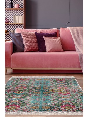 Dekoreko Dijital Salon Halısı Star Pamuk Kaymaz Taban Saçaklı Iskandinav Keona Renkli