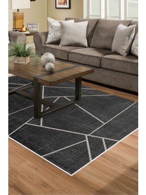 Dekoreko Dijital Salon Halısı Trend Keçe Kaymaz Taban Modern Shavonne Siyah