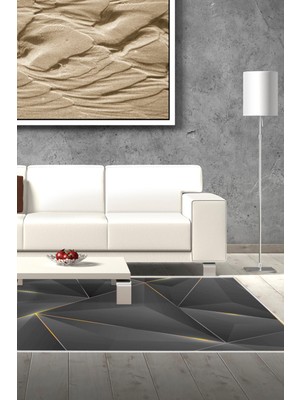 Dekoreko Dijital Salon Halısı Trend Keçe Kaymaz Taban Modern Everilda Gold Siyah