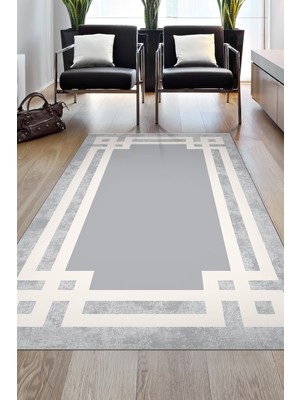 Dekoreko Dijital Salon Halısı Trend Keçe Kaymaz Taban Modern Landon Gri