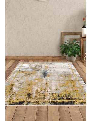 Dekoreko Dijital Salon Halısı Trend Keçe Kaymaz Taban Modern Landen Hardal